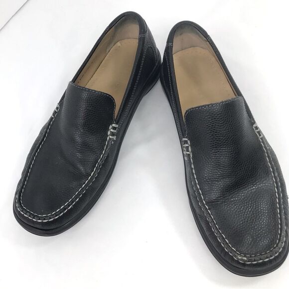 Cole Haan Black Leather Exposed Stitch Classic Slip On Driving Loafers - Picture 2 of 13